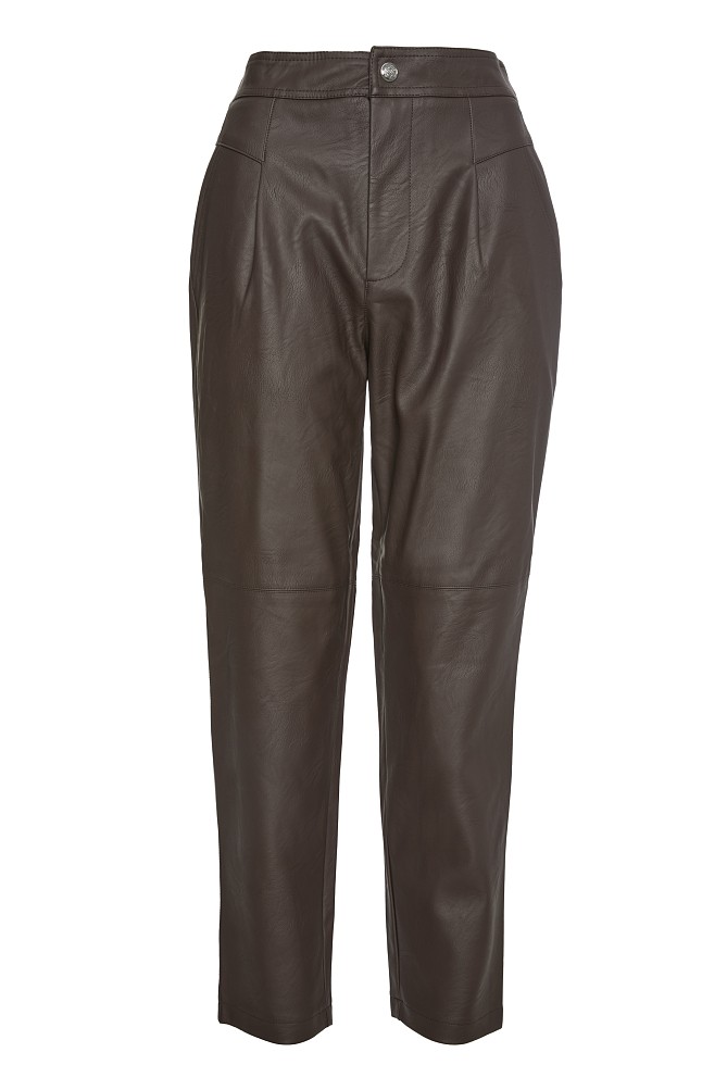 Leather look pants with pleat