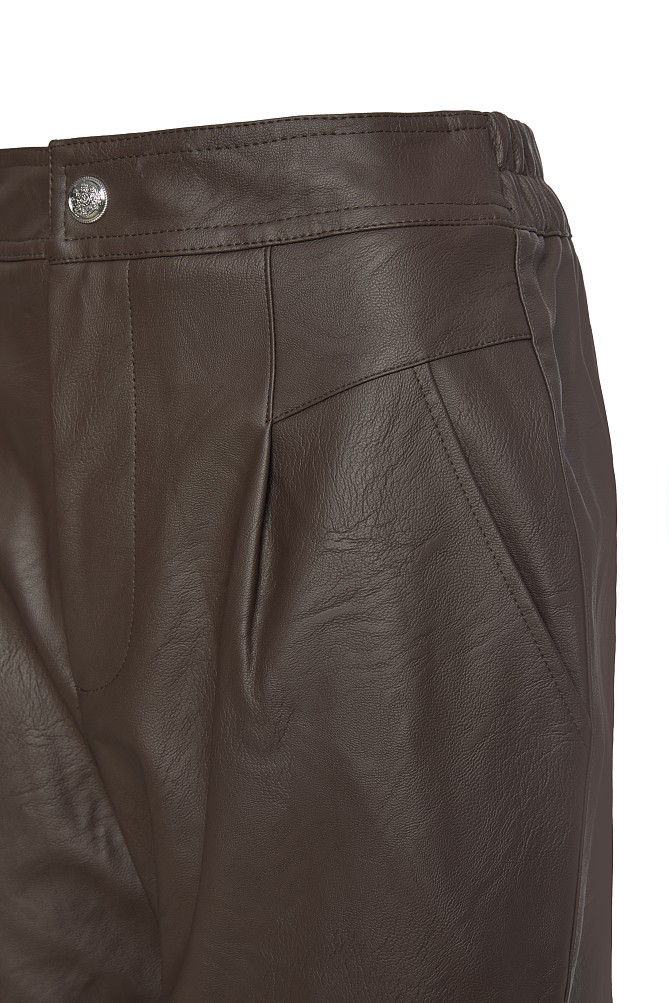 Leather look pants with pleat