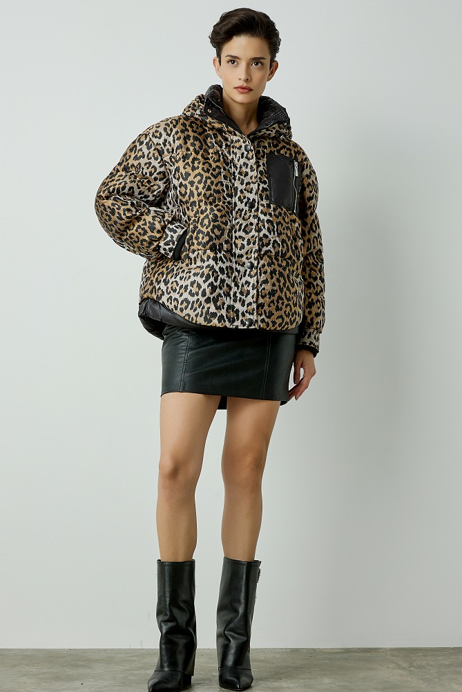 Animal print puffer jacket