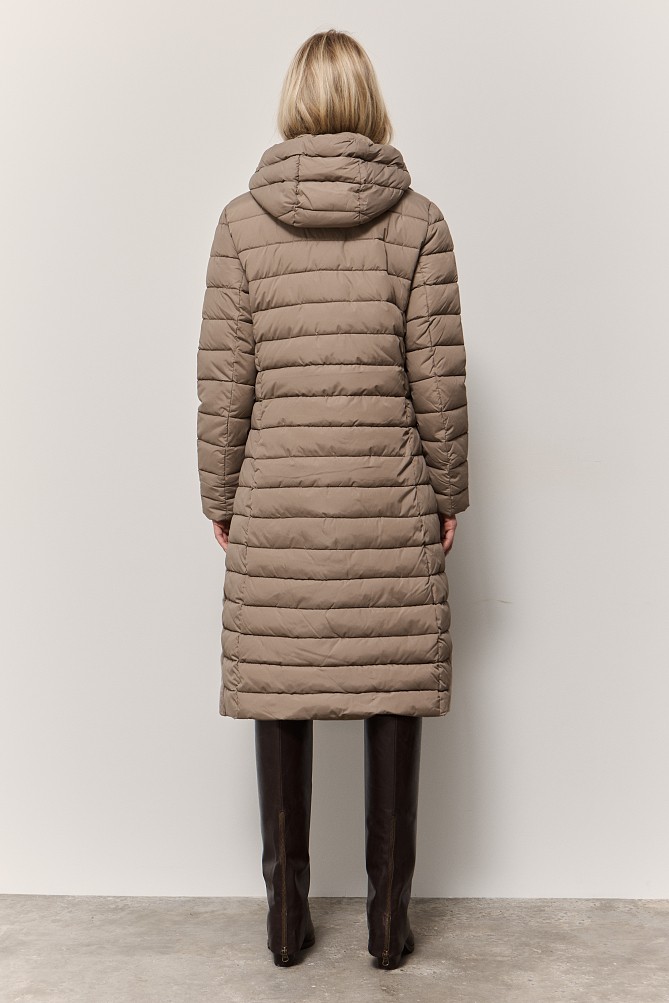 Μακρύ puffer μπουφάν με συνδυασμό υφάσματος