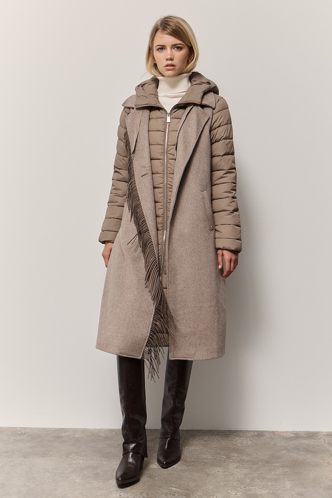 Μακρύ puffer μπουφάν με συνδυασμό υφάσματος