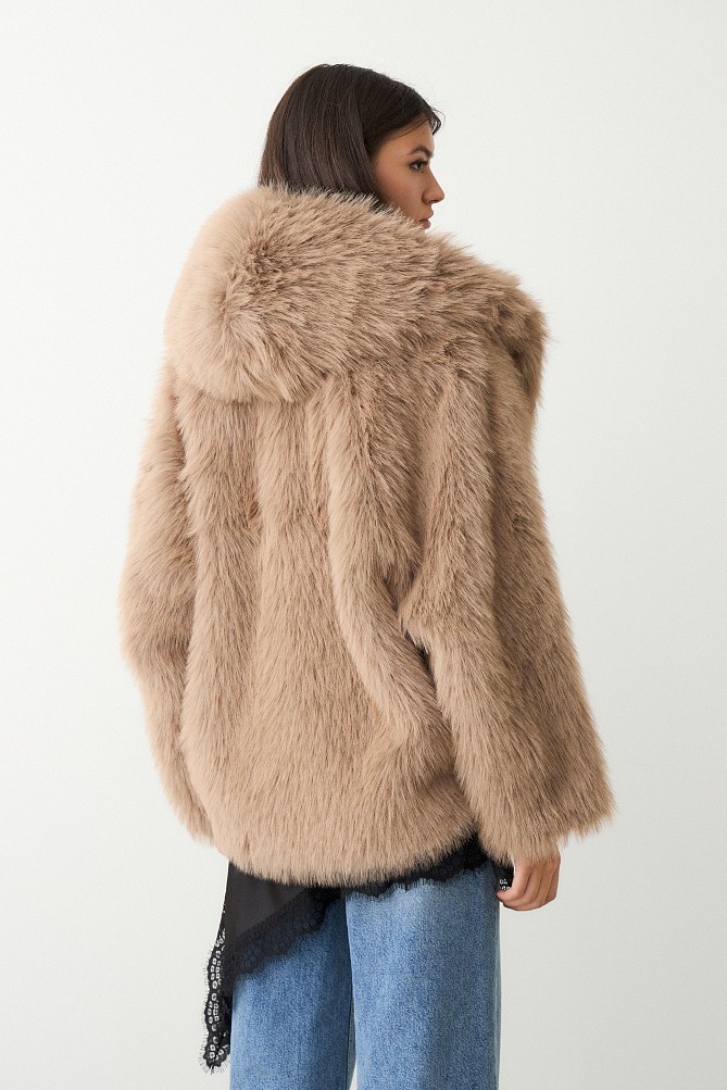 Shortline faux fur hooded coat