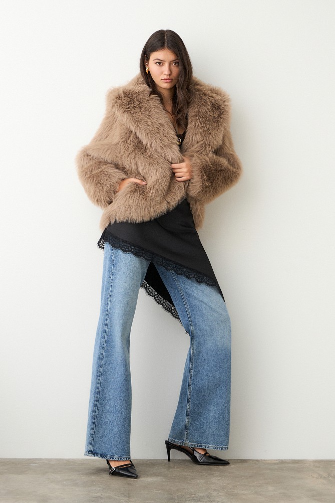 Shortline faux fur hooded coat