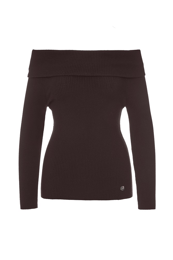 Rib sweater with off-shoulders