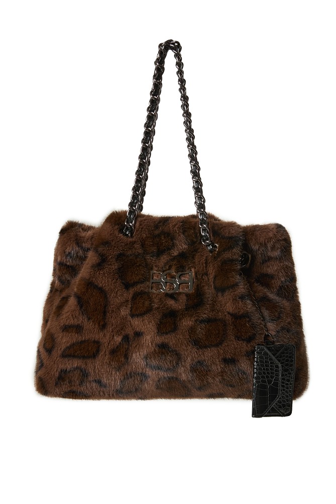 Γούνινη λεοπάρ τσάντα ώμου με αλυσίδα