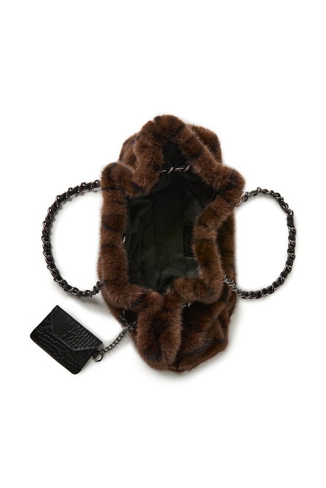 Γούνινη λεοπάρ τσάντα ώμου με αλυσίδα