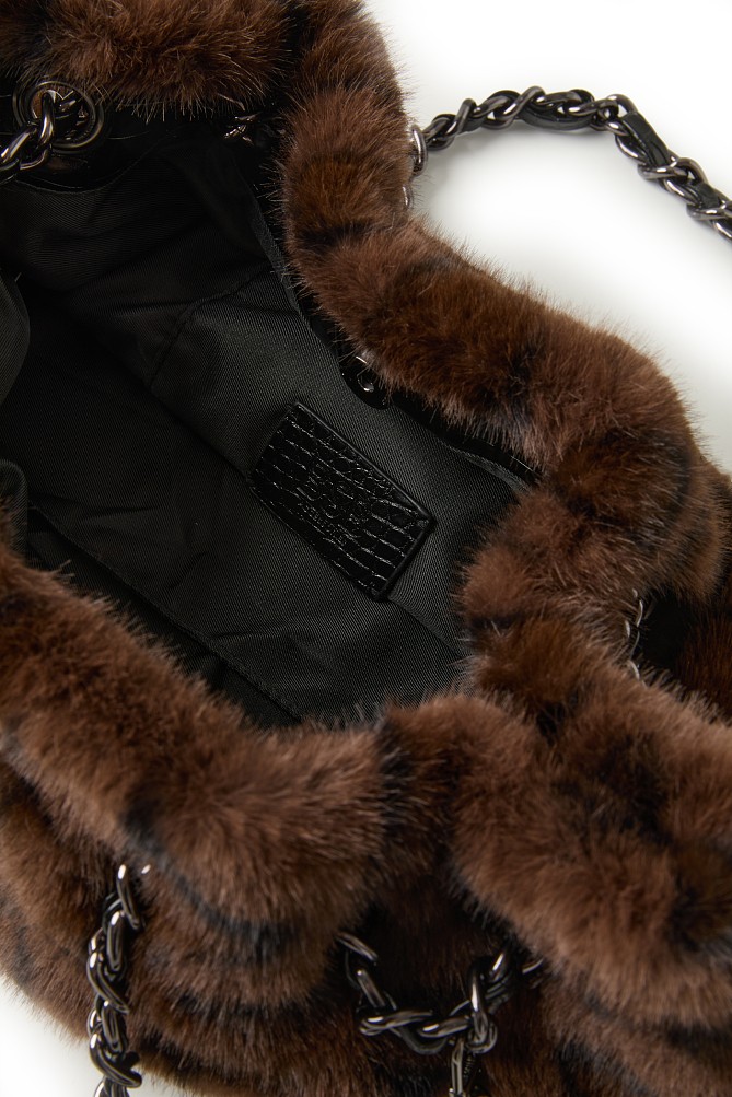 Γούνινη λεοπάρ τσάντα ώμου με αλυσίδα