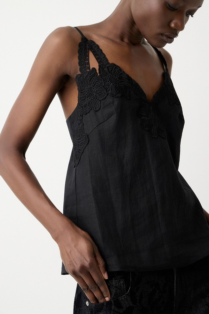 Linen top with lace