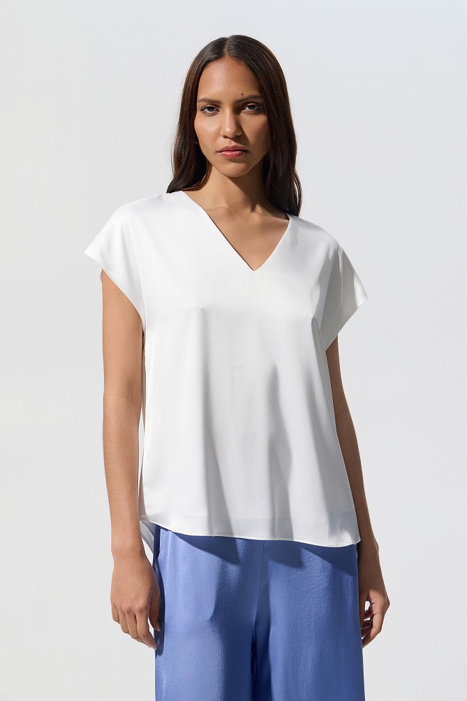 Σατέν V-neck μπλούζα