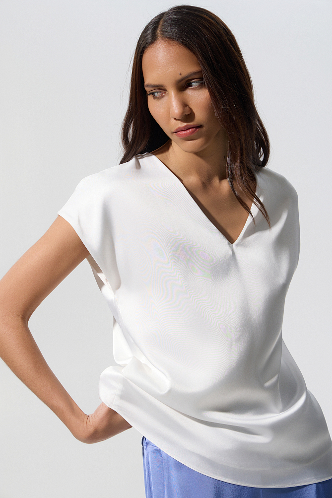 Σατέν V-neck μπλούζα