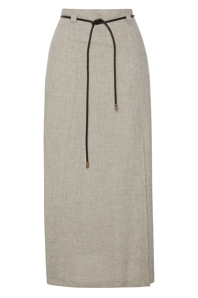 Midi high-waisted skirt with a decorative belt