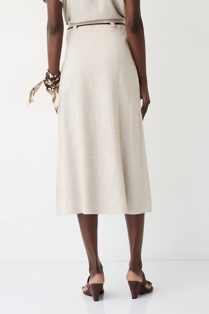 Midi high-waisted skirt with a decorative belt