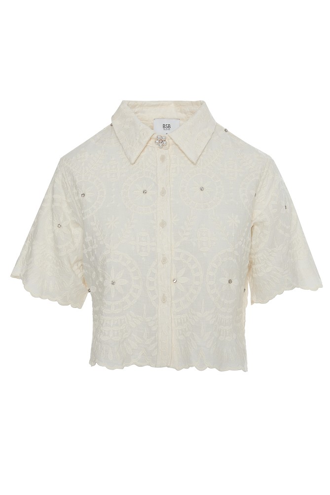 Crop embroidered shirt with short sleeves