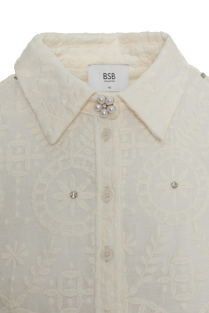 Crop embroidered shirt with short sleeves