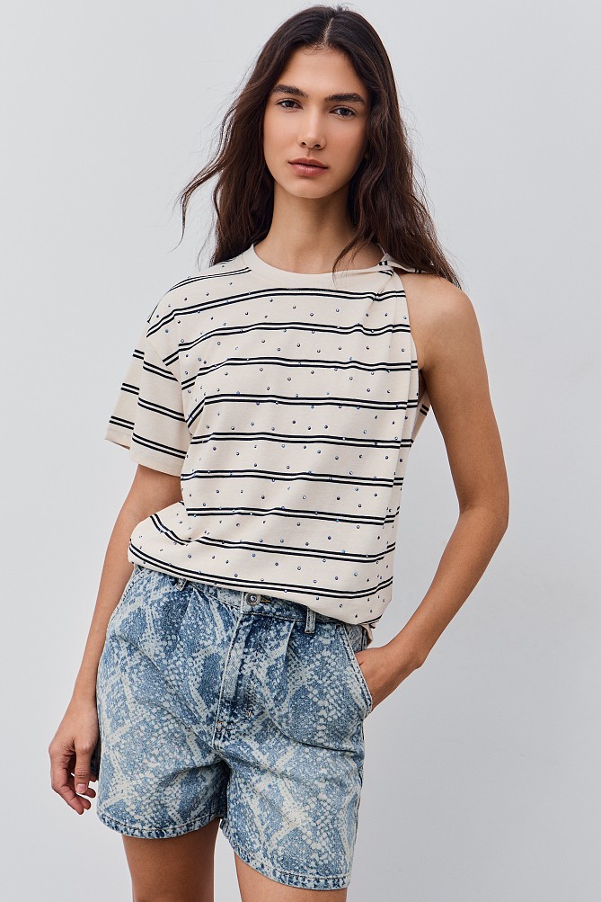 Striped blouse with one sleeve