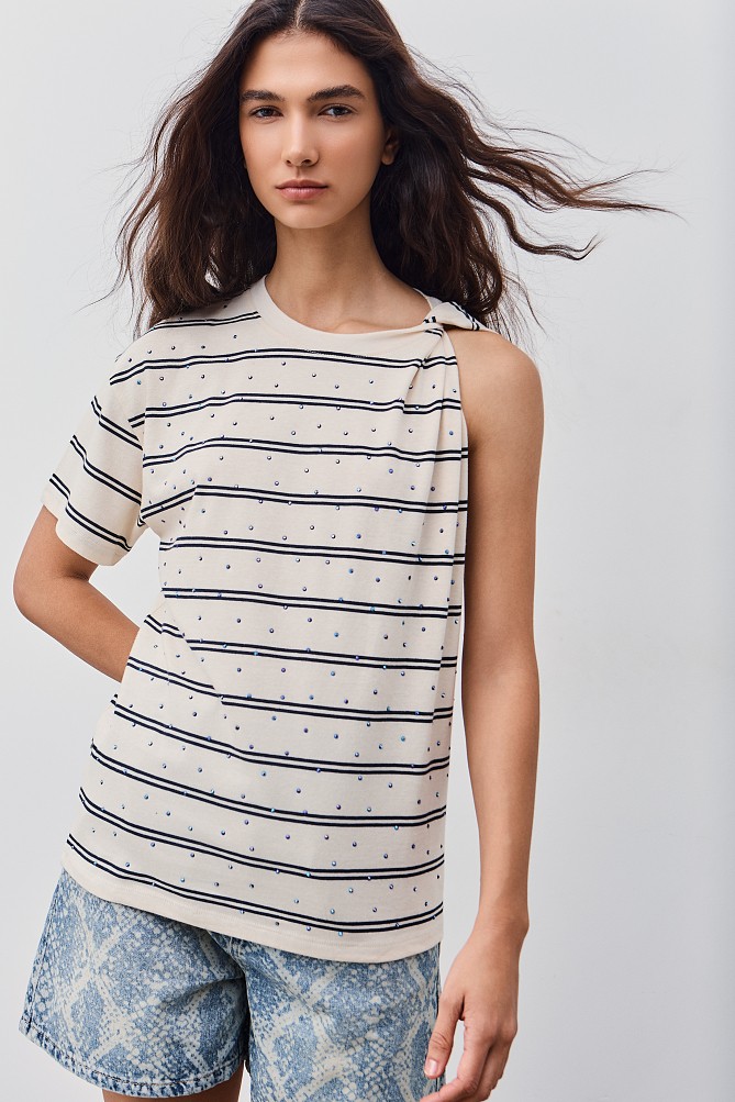 Striped blouse with one sleeve