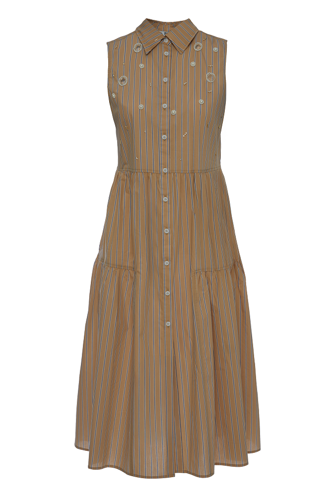 Vestido camisero sin mangas midi con volantes