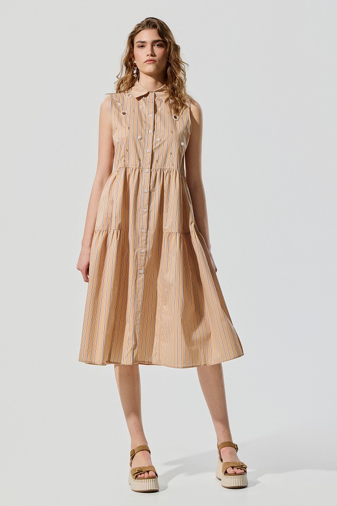 Vestido camisero sin mangas midi con volantes