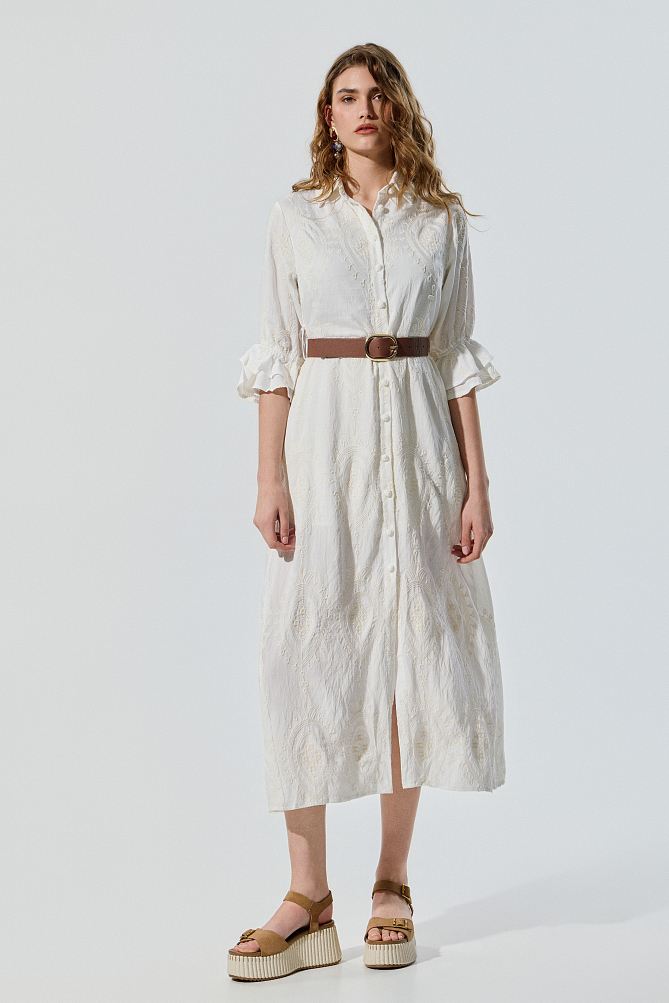Midi chemise dress with embroidered details