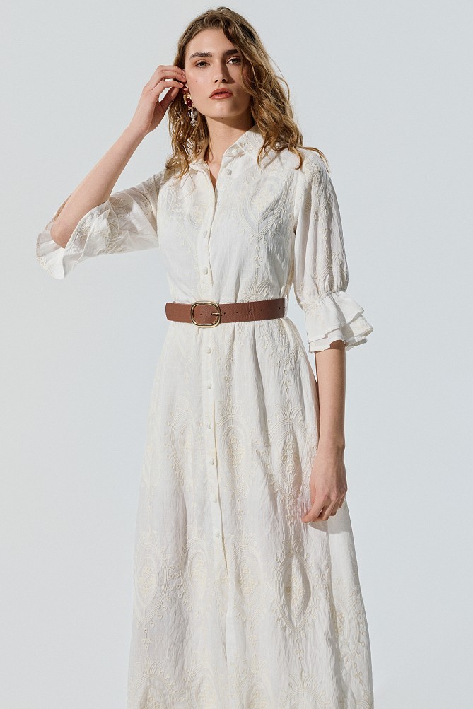 Midi chemise dress with embroidered details