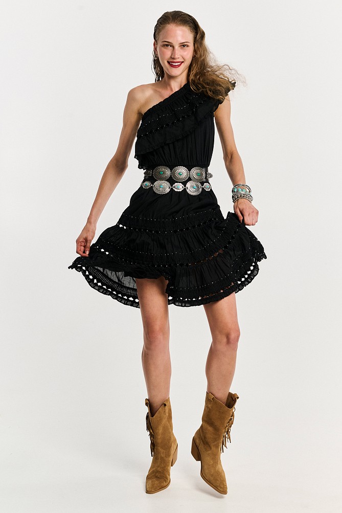 One-shoulder mini dress with ruffles