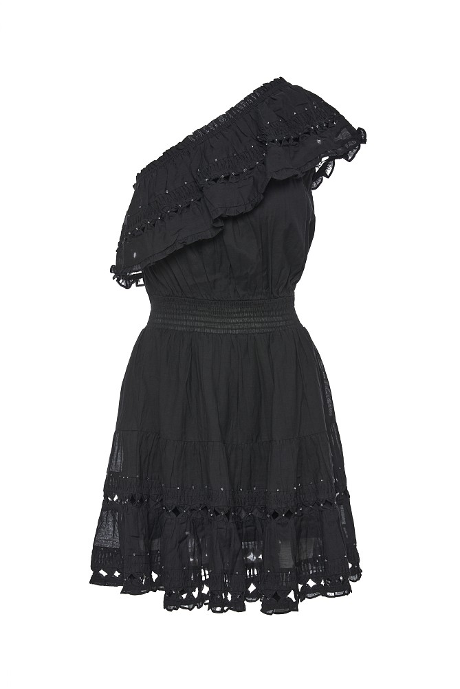 Rochie scurtă pe un umăr cu volane