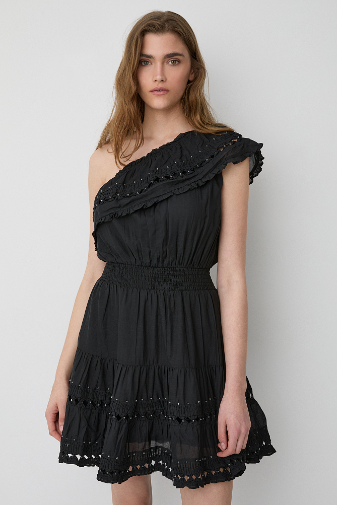 One-shoulder mini dress with ruffles