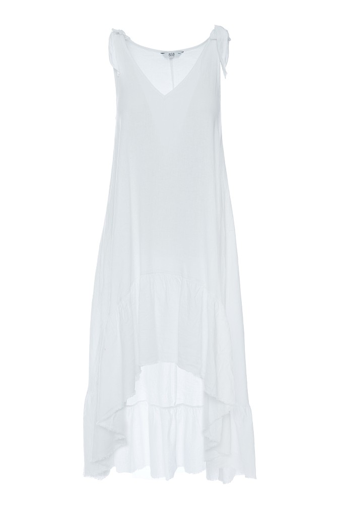 Maxi dress with an asymmetric hem and ruffles