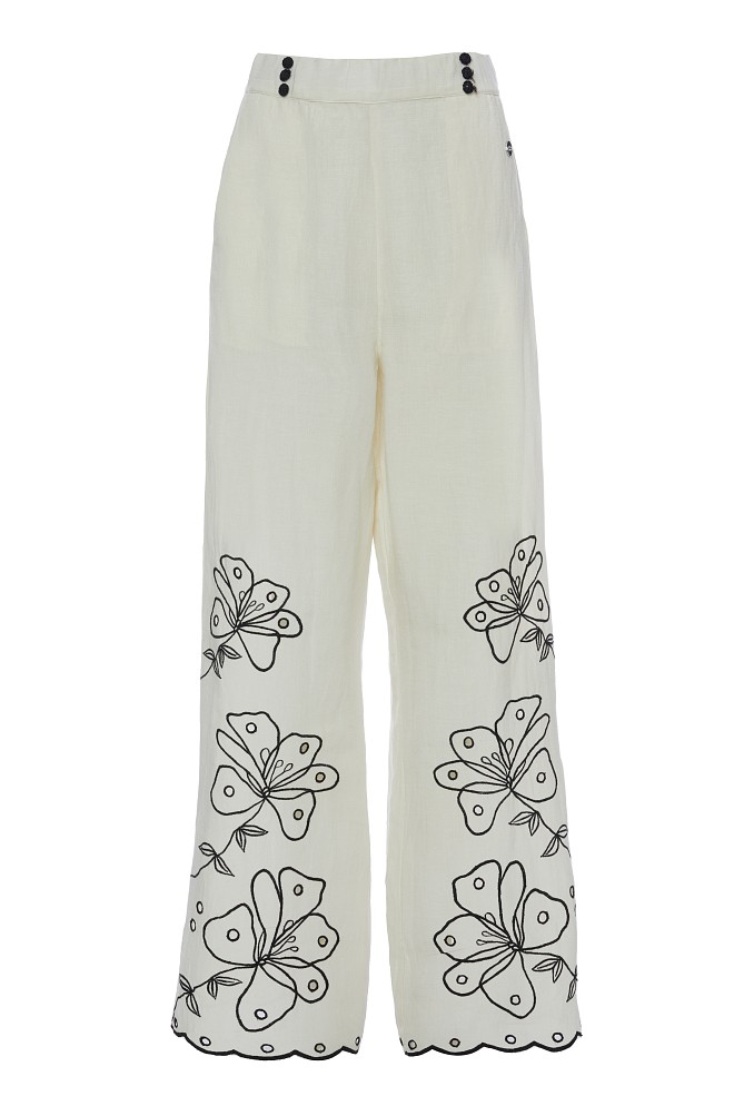 Pantaloni wide leg cu broderie