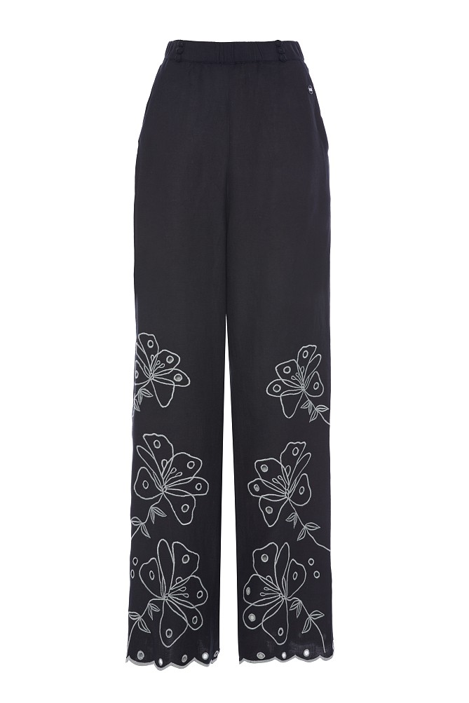 Wide-leg pants with embroidered details