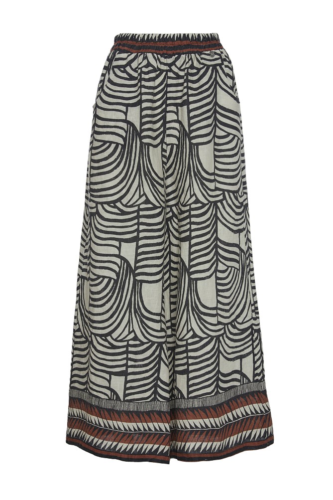 Pantaloni wide leg din in cu print
