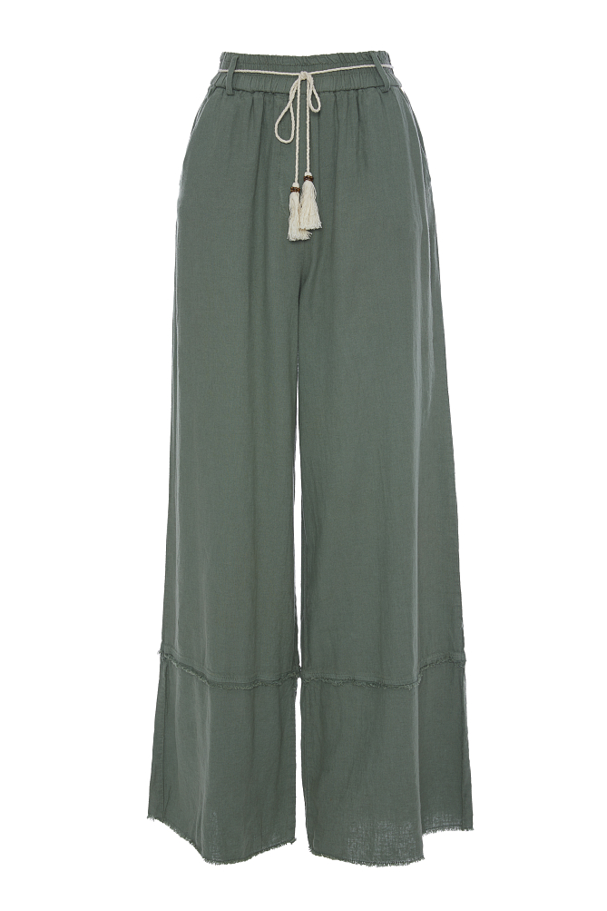 High-waisted linen-look trousers
