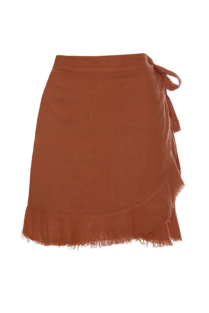Mini skirt with wrap-style tie and ruffles