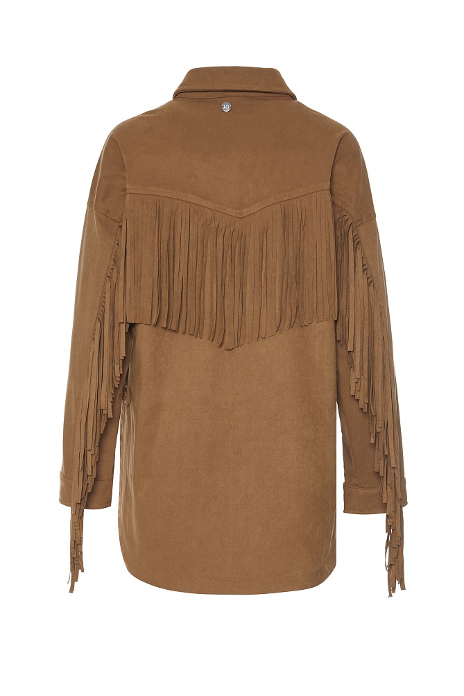 Cămașă oversized cu aspect de piele întoarsă și franjuri