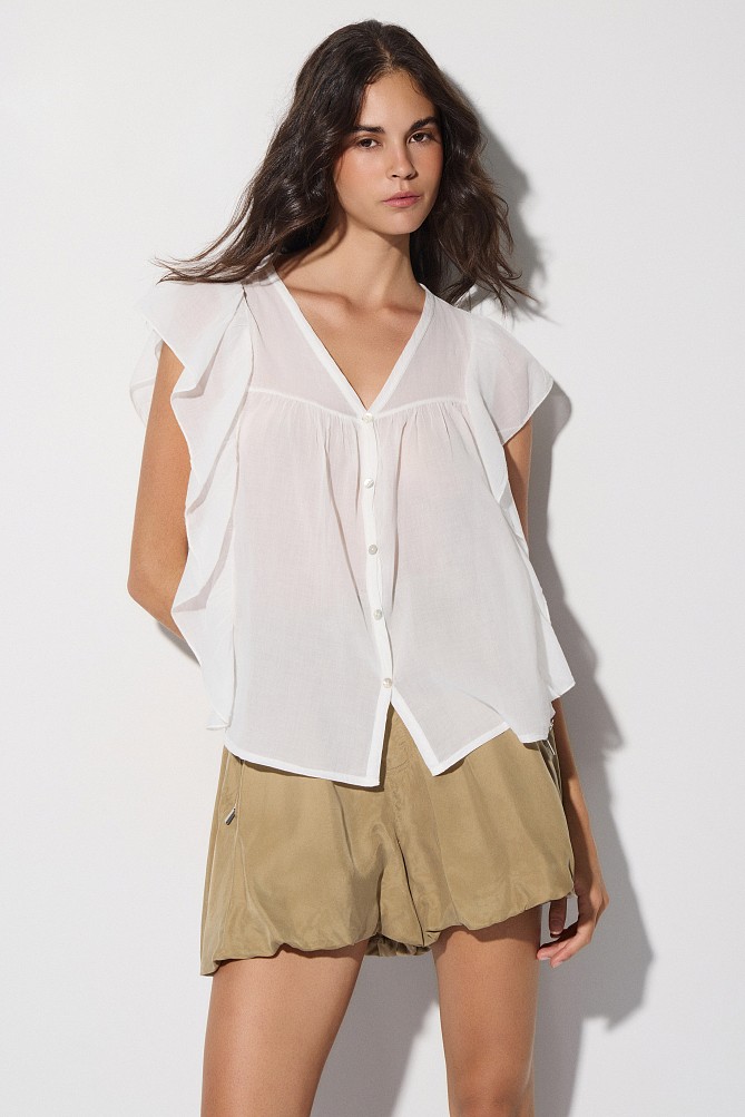 Short-sleeve tunic with ruffles