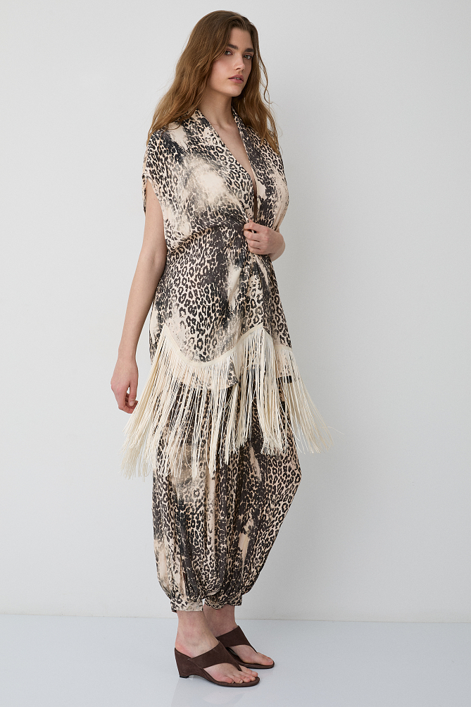 Tunică cu animal print și franjuri