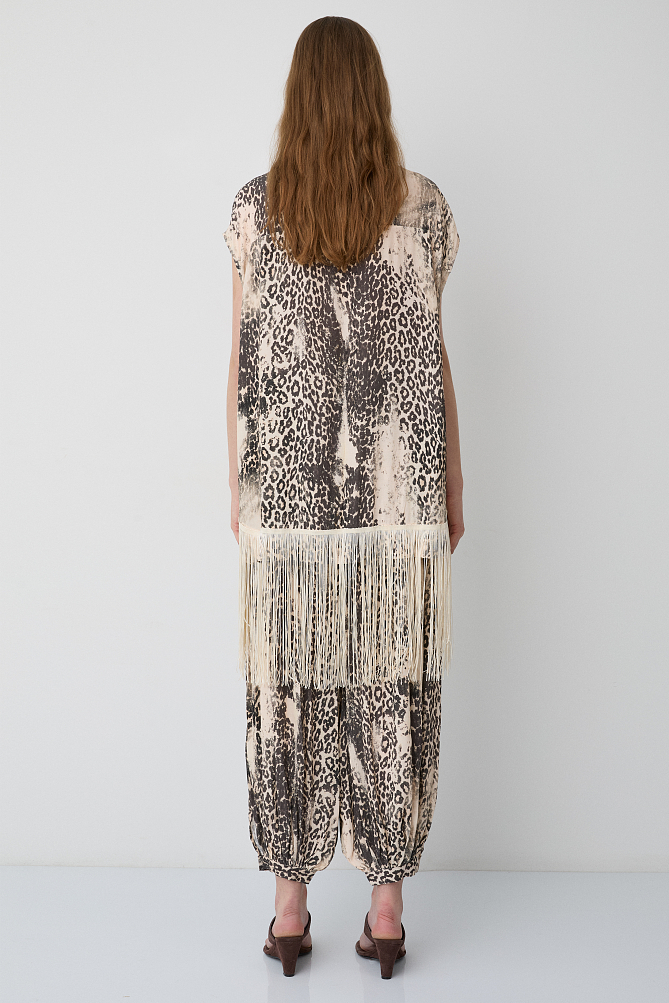 Tunică cu animal print și franjuri