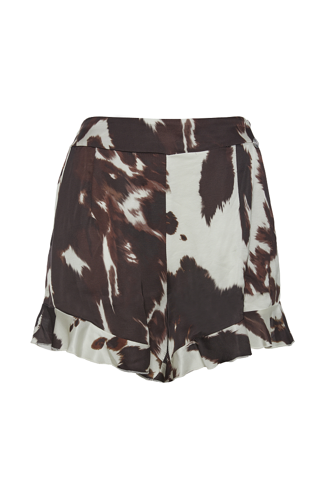Cow print shorts with ruffles