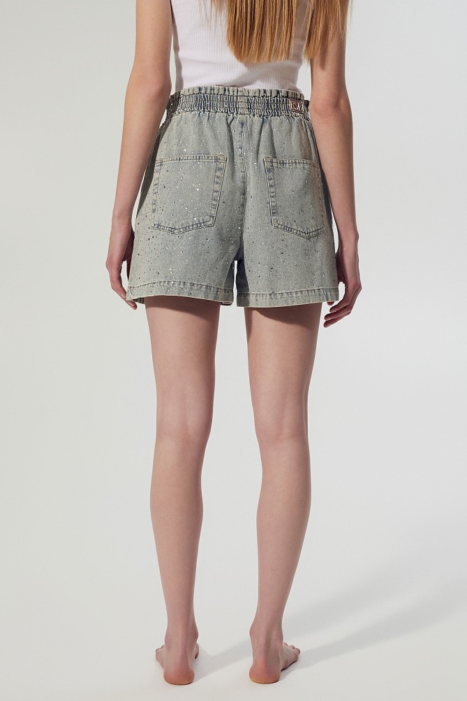 Denim shorts with rhinestones