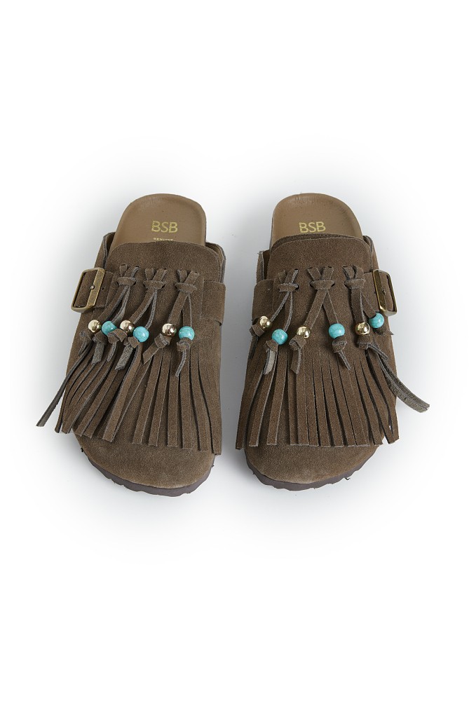 Fringed clogs