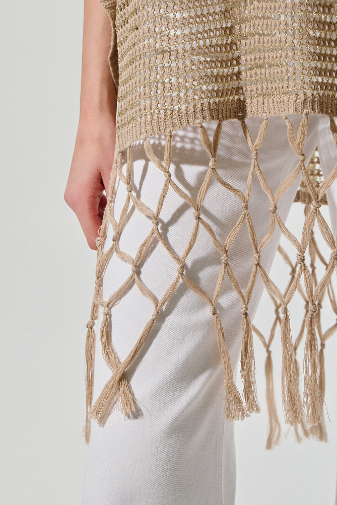 Πλεκτό lurex καφτάνι με κρόσια