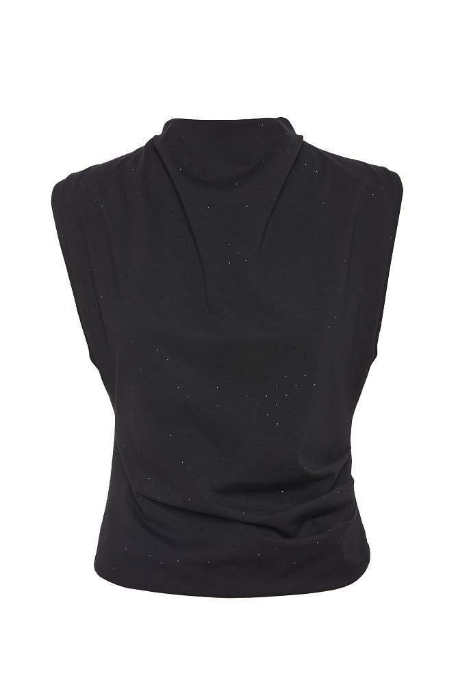 Sleeveless gathered top with rhinestones