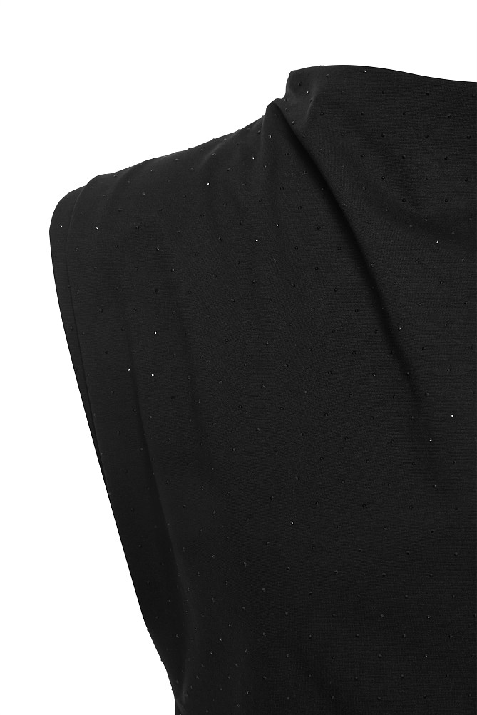 Sleeveless gathered top with rhinestones