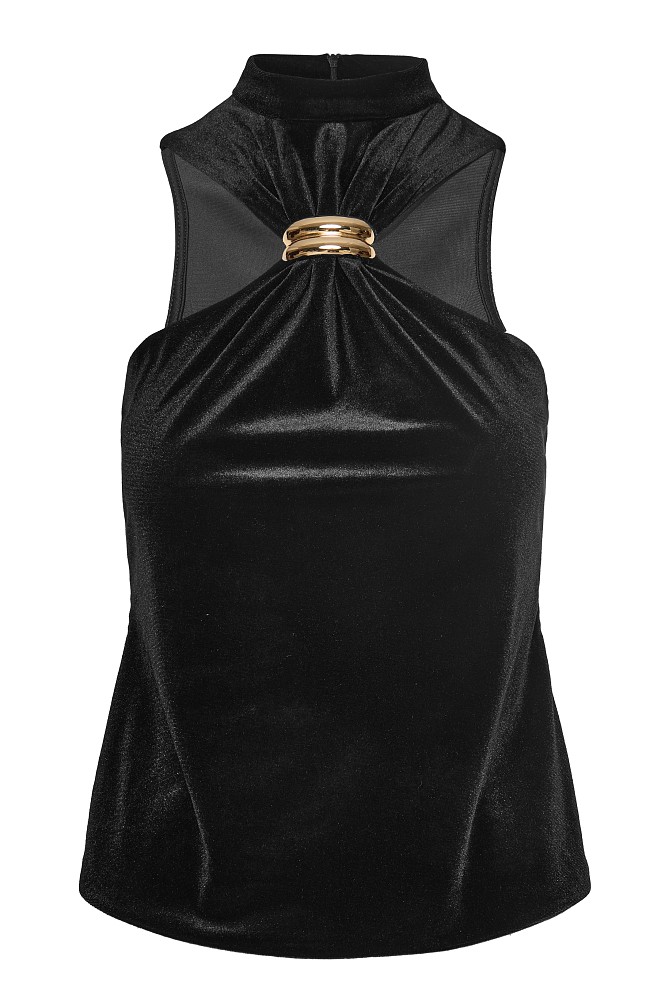 Sleeveless velvet top with hoop