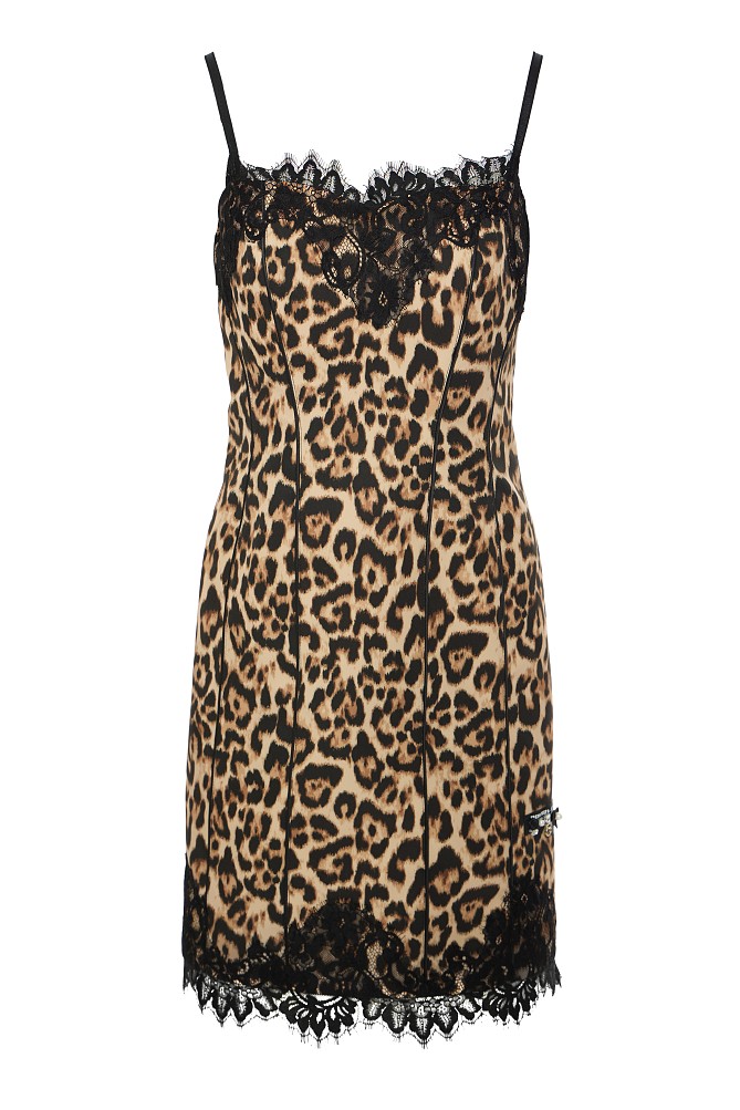 Μίνι animal print φόρεμα με δαντέλα