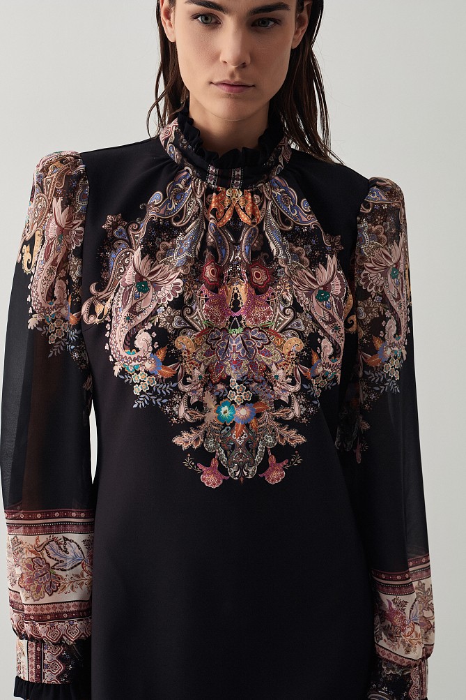 Mini printed dress with turtleneck