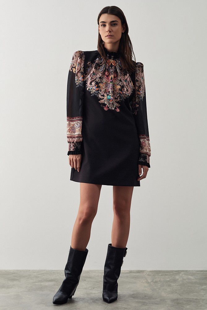 Mini printed dress with turtleneck
