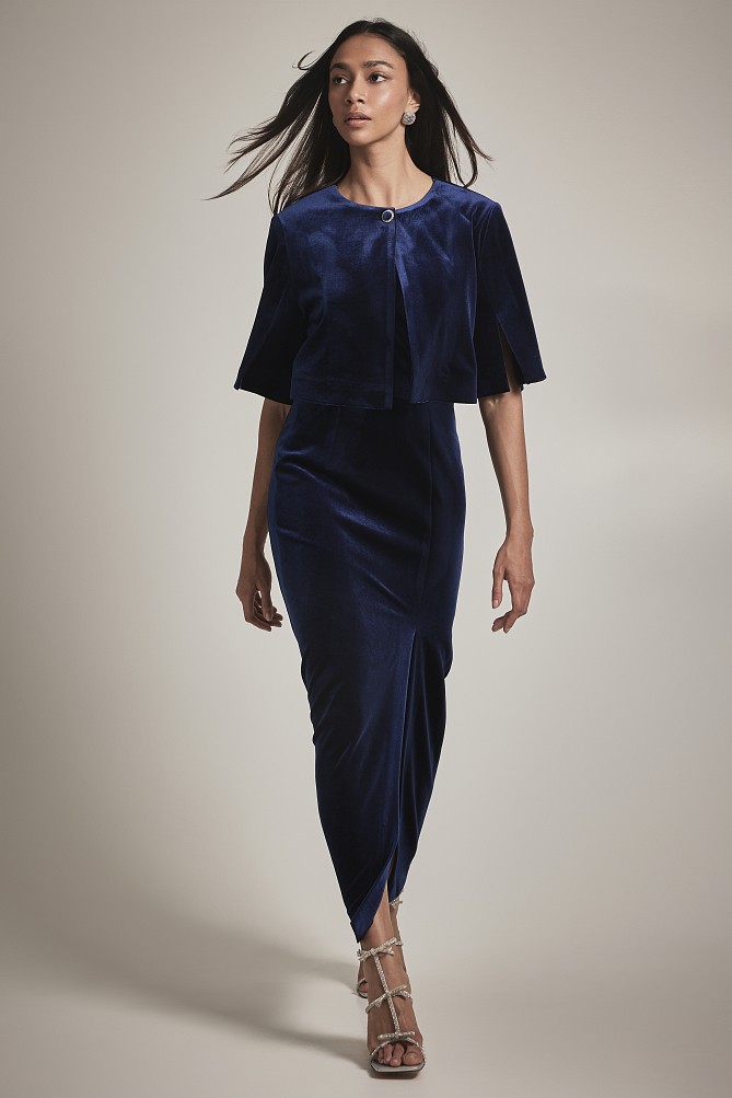 Midi velvet dress with slit