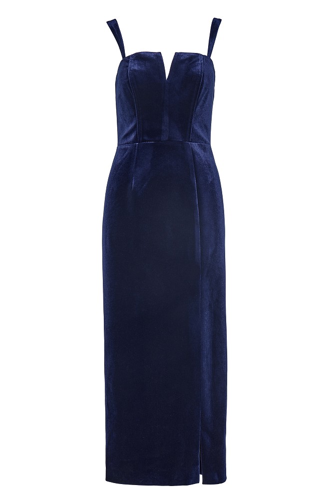 Midi velvet dress with slit