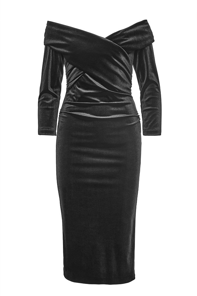 Off-shoulders midi velvet dress